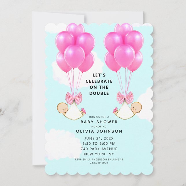 Invitación Gemelos Chica Baby Shower (Anverso)