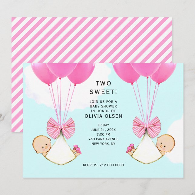 Invitación Gemelos Chica Baby Shower (Anverso / Reverso)