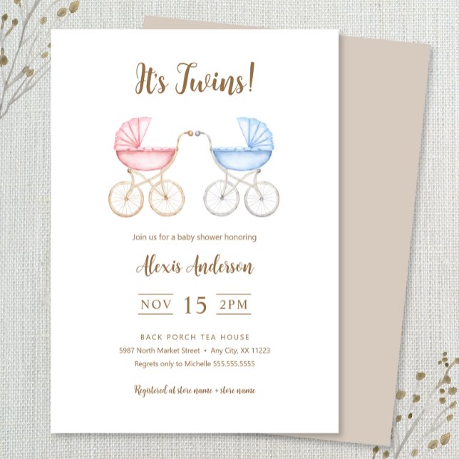Invitación Gemelos Chicas y niños transportan Baby Shower (Subido por el creador)