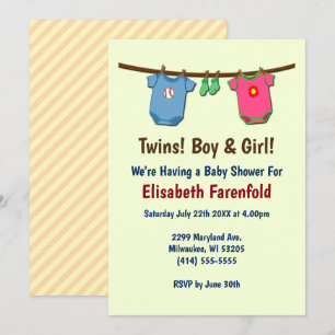 Invitación Gemelos con Baby Shower de niño y Chica en invitac