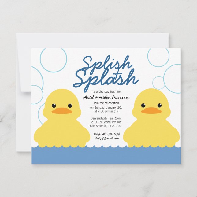 Invitación gemelos CUALQUIER EDAD de la fiesta de cumpleaños (Anverso)