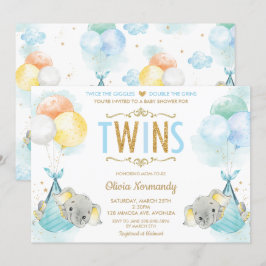 Invitación Gemelos Cute Boys Elephant Baby Shower Sprinkle
