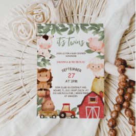 Invitación Gemelos de crianza de animales de granja acuarela