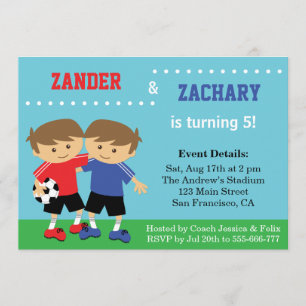 Invitación Gemelos de fútbol lindos, Fiesta de cumpleaños de 