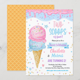 Invitación Gemelos de Helado Niño Niña Fiesta de Cumpleaños R