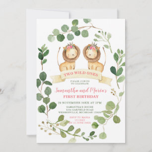Invitación Gemelos de león chicas Vecinos