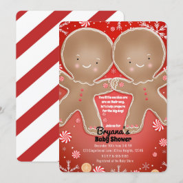 Invitación Gemelos de Pan de Jengibre con Menta Navideño Baby