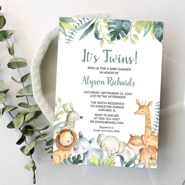 Invitación Gemelos de safari neutros género bebes ducha (Subido por el creador)