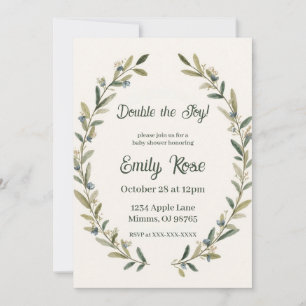 Invitación Gemelos de Shower de Bebé Rama de Olivo Boho Verde