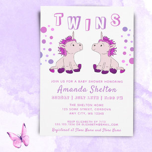 Invitación Gemelos de Unicornio Adorables 2 Niñas Fiesta de B