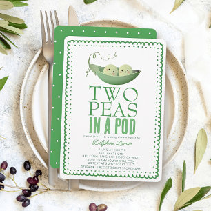 Invitación Gemelos Dos Guisantes en una Vaina Verde Doodle Ba