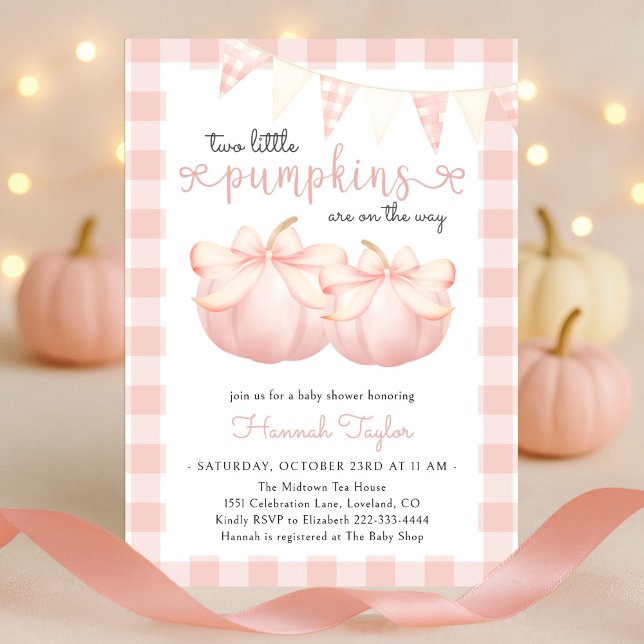Invitación Gemelos dos pequeñas calabazas rosadas Baby Shower (Subido por el creador)