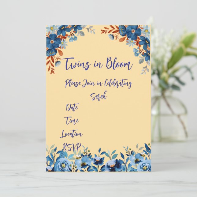 Invitación Gemelos en Baby Shower en flor (Anverso de pie)
