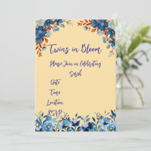 Invitación Gemelos en Baby Shower en flor