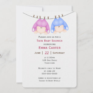 Invitación Gemelos En Clothesline Baby Shower