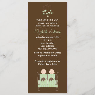 Invitación Gemelos en el pesebre verde Baby Shower