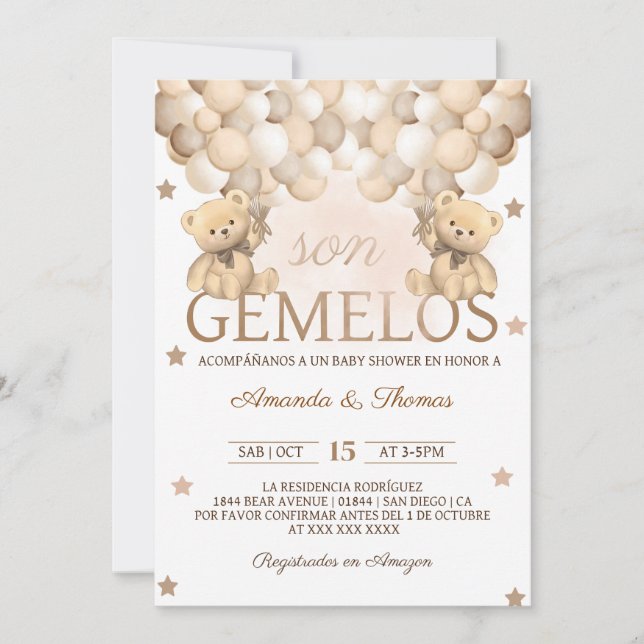 Invitación Gemelos español Gemelos Baby Shower (Anverso)