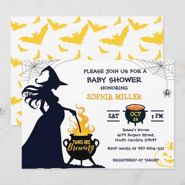 Invitación Gemelos están preparando un caldero Witch Hallowee (Anverso / Reverso)