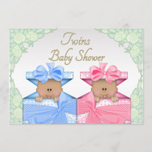 Invitación Gemelos étnicos en Baby Shower Rosas de cajas de r