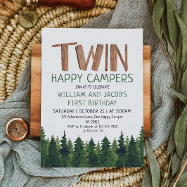 Invitación Gemelos felices campanos Woodland Boys 1er cumplea