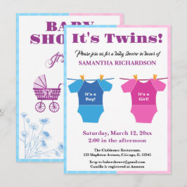 Invitación Gemelos Fiesta de Baby Shower Chica Boy.