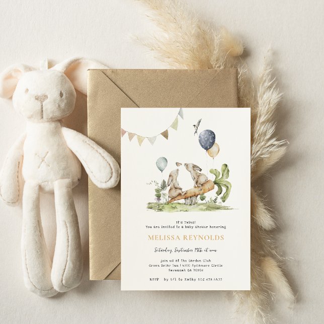 Invitación Gemelos | Fiesta de bebé de conejito de primavera (Subido por el creador)