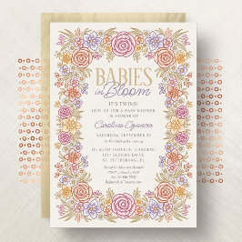 Invitación Gemelos Floral Floral de otoño Baby Shower