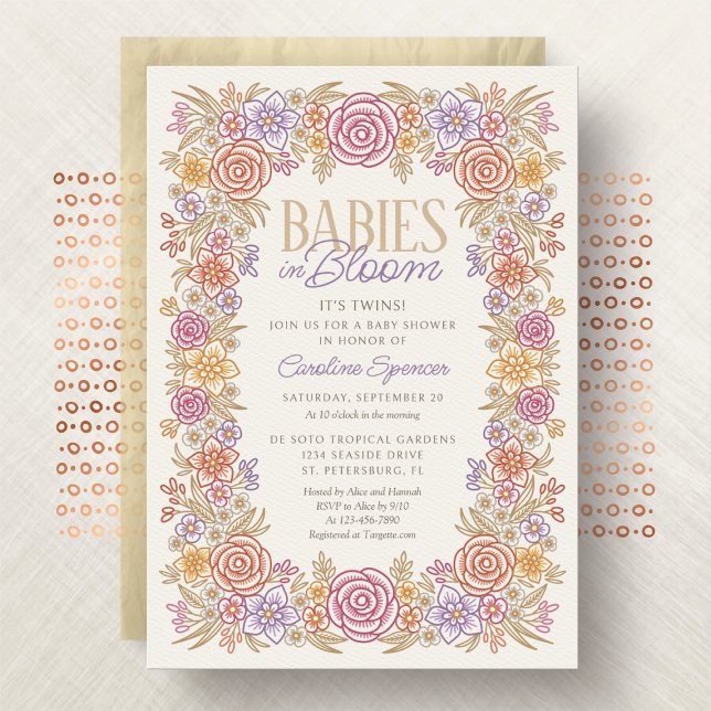 Invitación Gemelos Floral Floral de otoño Baby Shower (Subido por el creador)