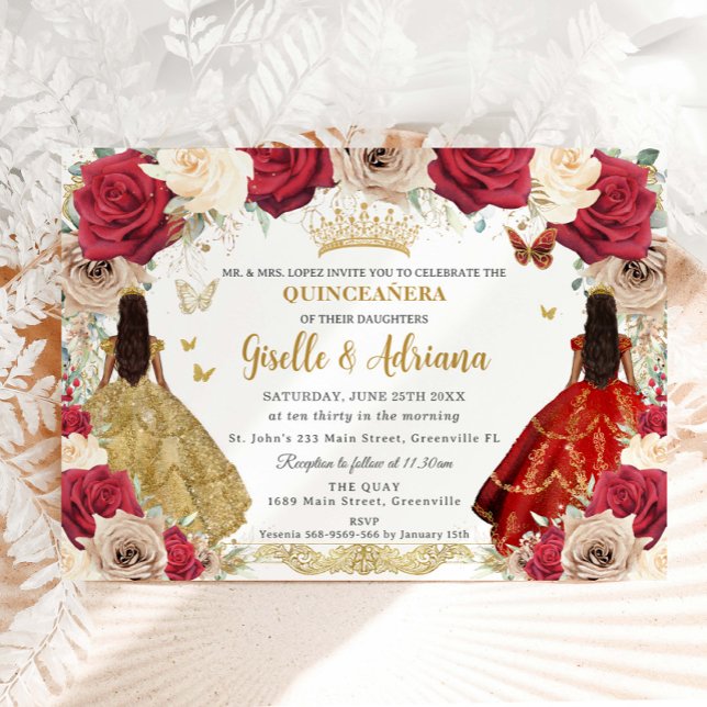 Invitación Gemelos Florales de Rosas Rojos Quinceañera 15 XV (Subido por el creador)