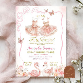 Invitación Gemelos florales rosados Ballerina Tutu Baby Girl