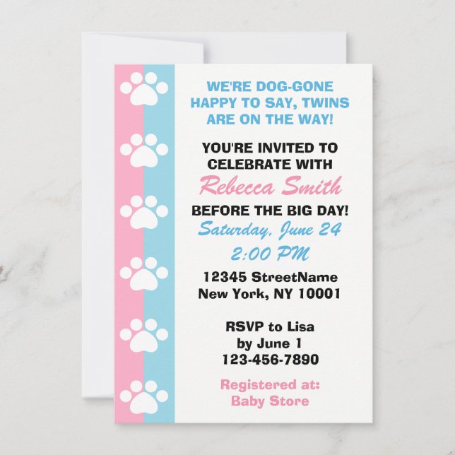 Invitación Gemelos fraternales - Baby Shower con temas de per (Anverso)