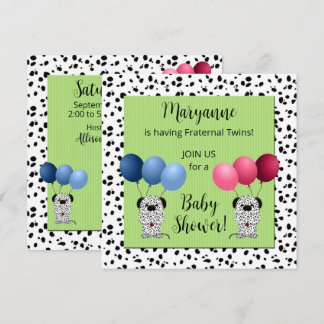 Invitación Gemelos fraternales dálmatas Baby Shower verde