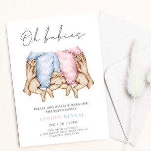 Invitación Gemelos género Reveal acuarela bebé crece invitaci