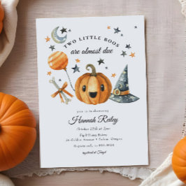 Invitación Gemelos Halloween Calabaza Pequeño Boo Baby Shower