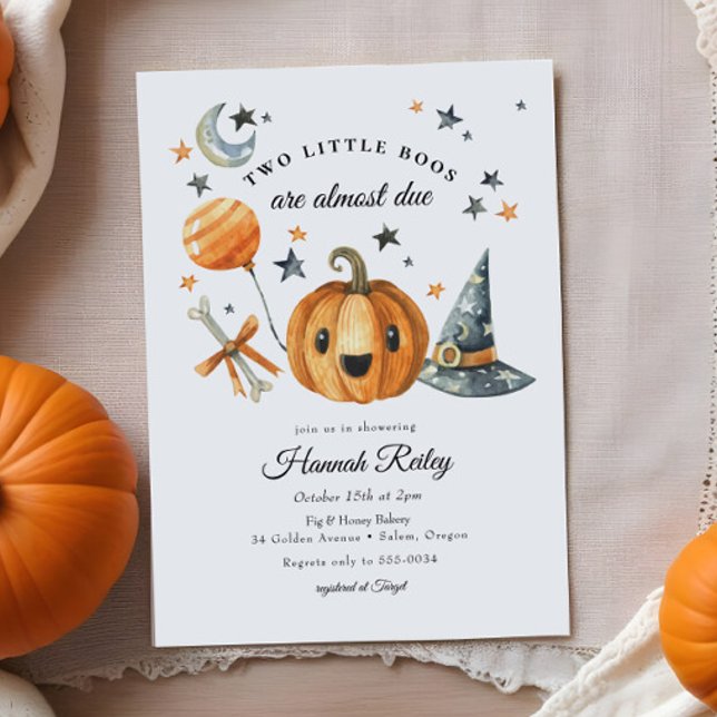 Invitación Gemelos Halloween Calabaza Pequeño Boo Baby Shower (Subido por el creador)