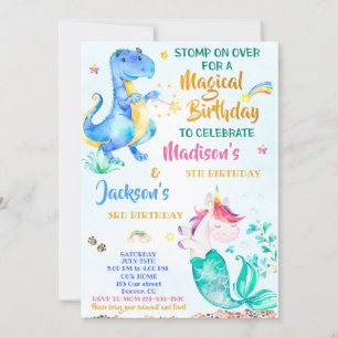 Invitación Gemelos invitados al cumpleaños de Mermicorn y Din