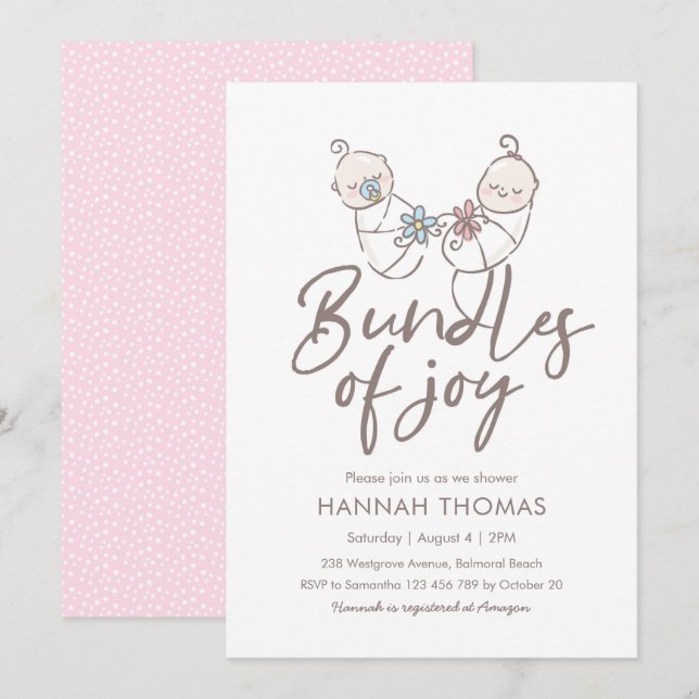Invitación Gemelos invitan a chica y chico de Baby Shower (Anverso / Reverso)