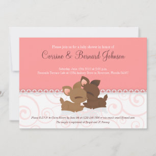 Invitación Gemelos Lil Deerie rosas y blancas