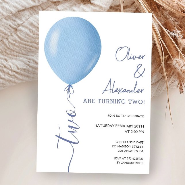 Invitación Gemelos minimalistas con globos azules (Subido por el creador)