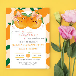 Invitación Gemelos Naranja de pequeñas cudades primer cumplea