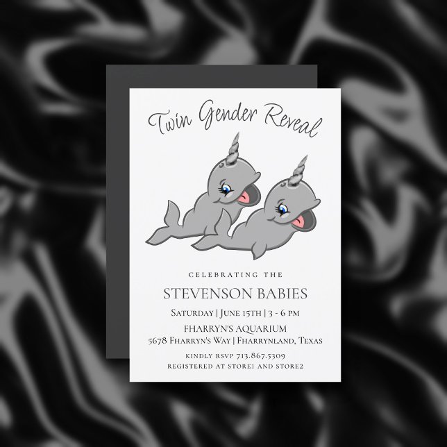 Invitación Gemelos Narwhal | Revelación de Personalizado de l (Subido por el creador)