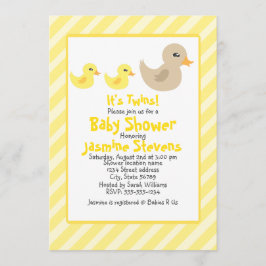 Invitación Gemelos Neutrales de pato rayados Baby Shower