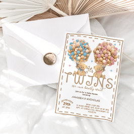 Invitación Gemelos Niño Niña Oso Rosa Azul Globo Cumpleaños d