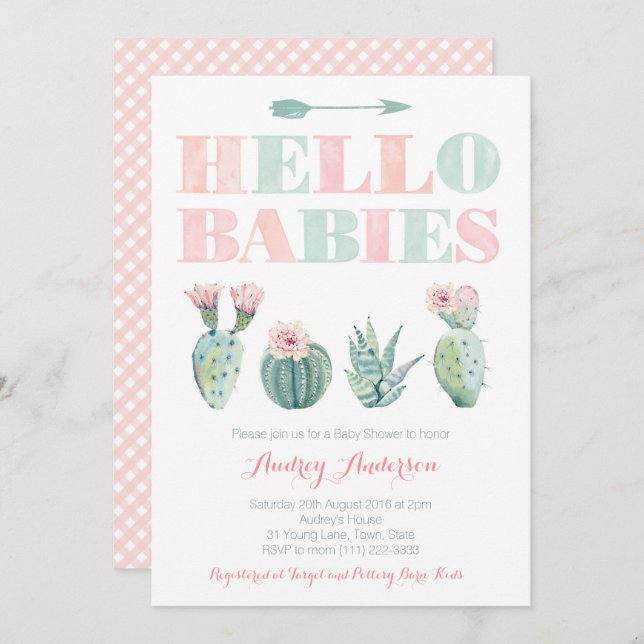 Invitación Gemelos o Fiesta Baby Shower conjunto con éxito (Anverso / Reverso)