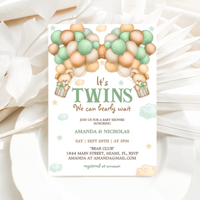 Invitación Gemelos Osito Verde Baby Shower (Subido por el creador)