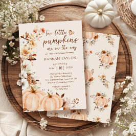 Invitación Gemelos Pequeña Calabaza Cae Floral Baby Shower
