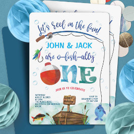 Invitación Gemelos Pescadores niños de primer cumpleaños O-fi