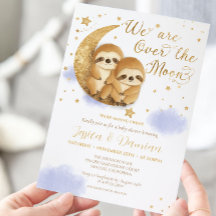 Gemelos por la luna Sloth Gold Blue Baby Shower en
