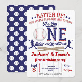 Invitación Gemelos, primer cumpleaños, béisbol