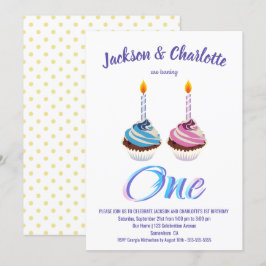 Invitación Gemelos, primer Fiesta de cumpleaños y pasteles Ch